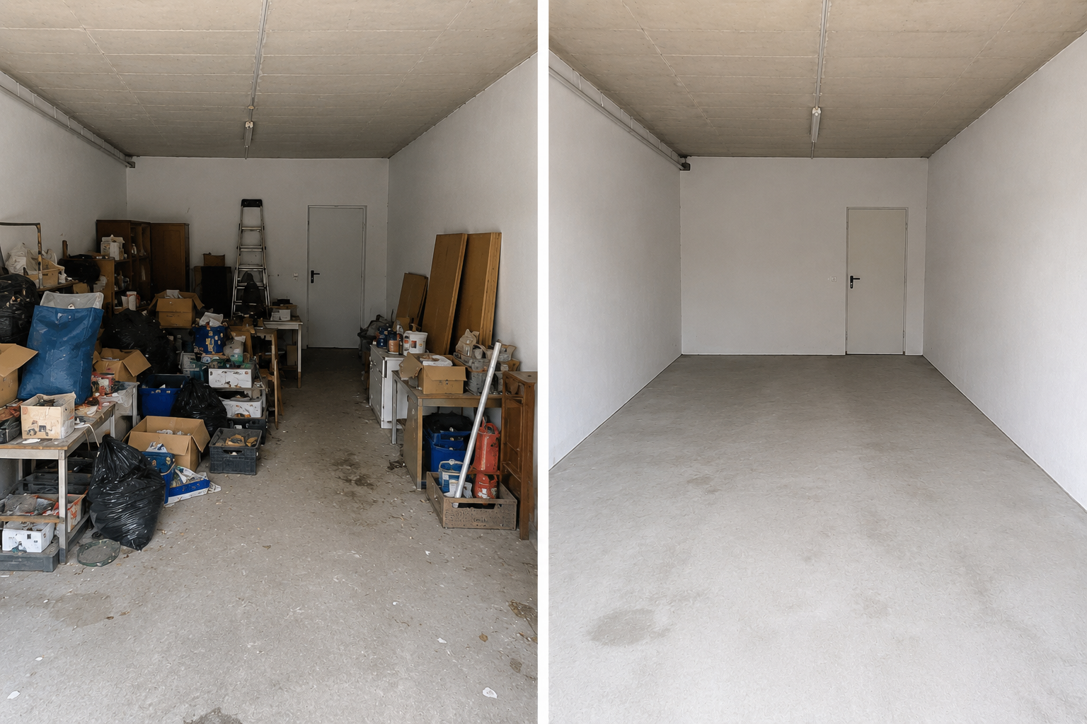 Entruempelung einer Garage als Vorher-Nachher-Ergebnis von Lupenrein